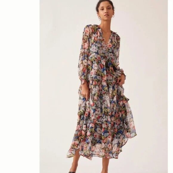 Anthropologie - The Marais Printed Chiffon Maxi Dress - Picture 4 of 7